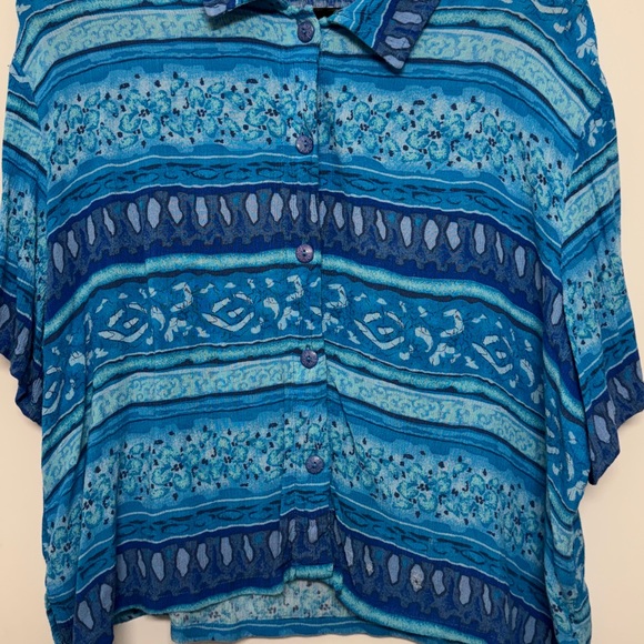 Kathie Lee Blue Striped Button Up Top - Picture 3 of 5